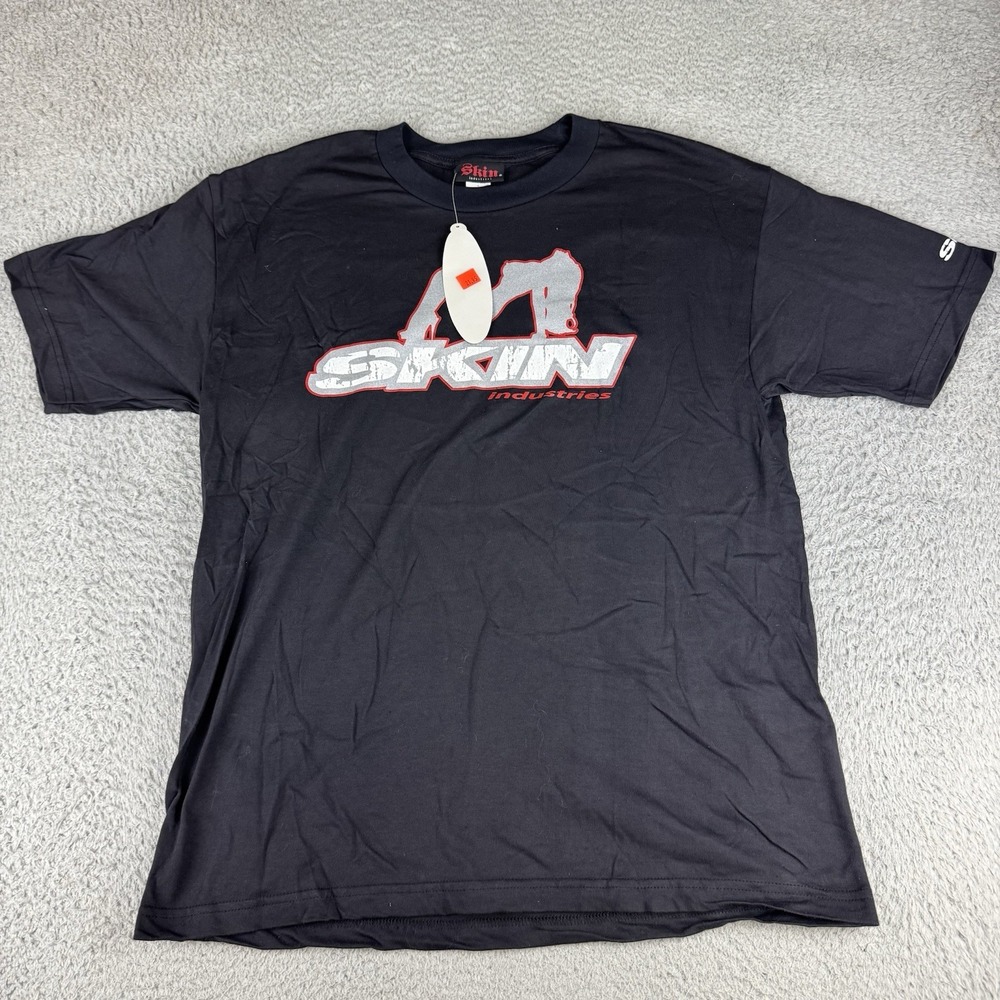 Skin Industries T Shirt Y2k Men's Size Large Black Nwt Nos Rare Moto Skate